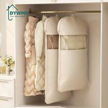 1pc DYWMM Space Saving Hanging Bag With Self-Compression Zipper - 40% Compressed Premium Closet Organizer For Coats And Clothes, Durable Fabric Storage Bag (Beige/Pink),Bedroom Room Decor,Back To School - Multicolor - View 2