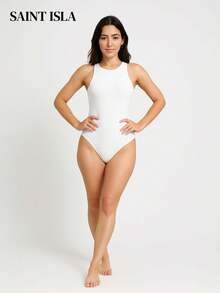 Kit 2 Women's Bodysuit Round Neck Simple Casual Long Sleeve Suplex Swimmer Double Fabric Plain Bory Leotard Casual Cold Winter Tracksuit Blouse SAINT ISLA - Trắng + Màu Be - Xem 6