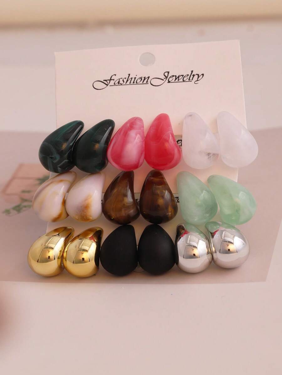 6-18pcs Colorful Waterdrop Classic Fashionable Elegant Style, Suitable For Daily Wear, Vacation, Casual, Party, Couples Beach Surfing, Popular Item - Multicolor - View 1