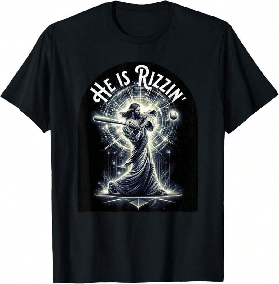 He Is Rizzin Jesus Playing Baseball Funny Sports Rizz T-Shirt+Asc Gifts For Teen Girls - Black - View 1