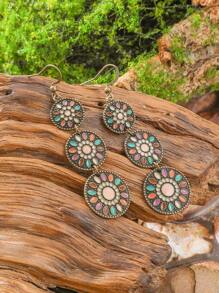TopHanqi 3 Pairs Bohemian Retro Style Women's Earrings Set, Multi-Layer Painted Geometric Circle Sun Flower Pendant Earrings, Versatile Daily/Party/Commute Accessories, All Season