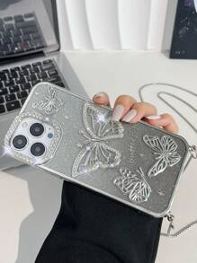 1 Peça Capa de Telefone com Brilho de Luxo com Strass em Forma de Borboleta, Compatível com 16 Pro Max, Novo Modelo Adequado para 15, 14, 13 Pro Max, 12, Capa Protetora Eletrolítica de Cobertura Completa à Prova de Choque