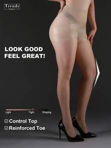 1 件 20D 透明紧身高弹力腰部控制紧身裤，适合大码女士，耐用防钩连裤袜，时尚性感透明腿袜，适合春秋季节