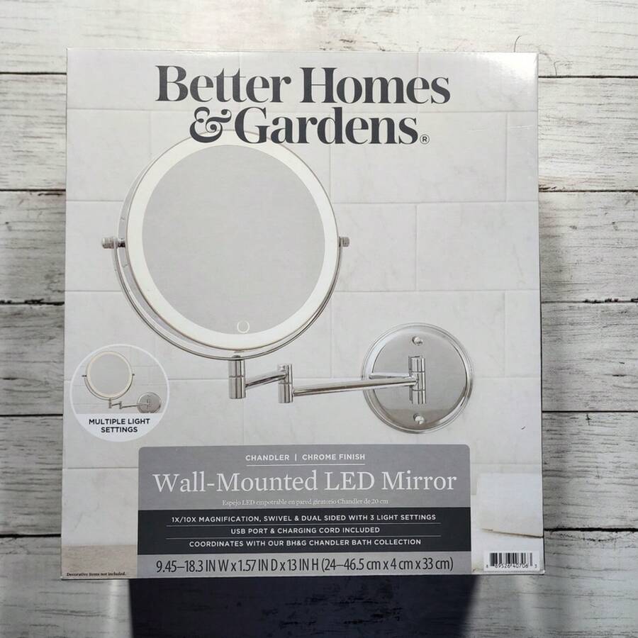BETTER HOMES & GARDENS Wall-Mounted LED Mirror 1x/10x Magnification, Swivel NEW - 1 - View 1