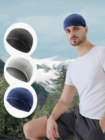 1 pieza Gorra para ciclismo al aire libre para hombres, protección contra el viento y el sol en verano, gorra deportiva de unicolor y suave para usar con bicicletas, motocicletas y cascos, gorra para ciclismo de verano transpirable y protección solar para hombres