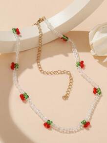 1 peça Colar Versátil Feminino de Contas Transparentes de Cereja, Fresco e Elegante