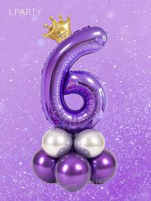 10件套紫色银色生日气球套装 - 32英寸紫色数字气球（0-9）、迷你金色皇冠铝箔气球、10英寸紫色和5英寸金属银色乳胶气球 - 优雅派对装饰 - 紫色 - 查看 15