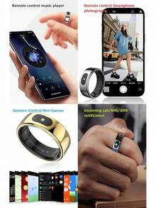 Unisex Smart Ring, Heart Rate Monitor SP-O2 Temperature Sleep Tracker, Fitness Tracker Gesture Control Pedometer Calories Pedometer Compatible With IOS Android - Silver - View 5