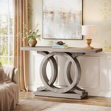 Tribesigns 55-Inch Console Table With Geometric Wood Base, Modern Entryway Table With Thick Tabletop For Living Room, Hallway, Foyer - 灰色 - 查看 4