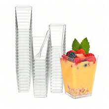 10/20/25/50/100pcs 5oz/150ml Square Dessert Cups With Lids - Transparent Party Cups For Outdoor Use, Suitable For Yogurt, Ice Cream, Cheesecake And Mini Desserts - Birthday, Wedding, Holiday (Christmas, Eid) And Celebration Dessert Trays | Party Dessert Display - Transparent - View 3