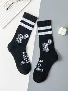 SNOOPY 2 pares de calcetines de media pantorrilla de rayas de dibujos animados de alta calidad en negro y blanco para hombres, calcetines de mujer de la caricatura Snoopy, calcetines de verano regalo para hombres, calcetines transpirables y cómodos, estilo de pareja