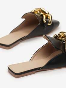 Mules de estilo vintage minimalista con cadena de metal en estilo preppy - Negro - Ver 3
