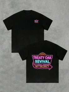 Mens Casual Crew Neck Short Sleeve T Shirt 1Pcs 100 Percent Cotton Double Sided Digital Print Treaty Oak Revival Design 220g Heavyweight T Shirt 6ET3 - 黑色 - 查看 1