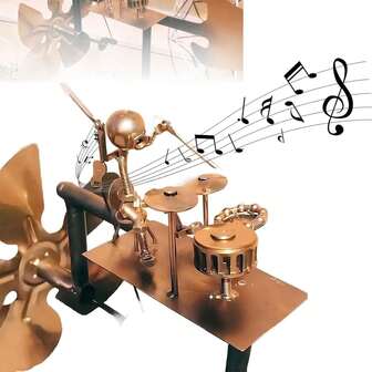 Garden Rock Band Windmill, Gold Handmade Metal Rock Band Windmill, Percussionist Music Figurines And Statues, Wind Spinners For Yard Lawn Garden Patio Decor, Guitar Decor, Drummer Decor