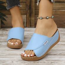 欧美海外大码碎花坡跟休闲凉鞋，露趾坡跟拖鞋