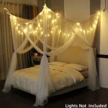 1 pieza Mosquitera de 4 esquinas y diseño elegante, de 210x190x240cm/83x75x95in, de malla fina para cama, ventana, de estilo colorido para camas matrimoniales/grandes/extra grandes - Blanco - Ver 5