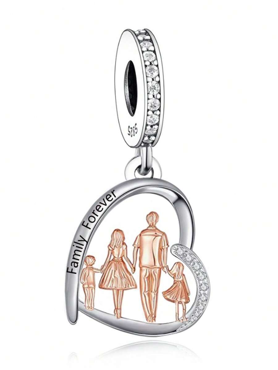 HuooNew 925 Sterling Silver Pendant, Inlaid With Diamond Cubic Zirconia, Featuring Rose Gold And Platinum Plating, Suitable For Parents And Children, Boys And Girls, Family Wear, Beaded Pendant, Silver Jewelry, Great Gift, Mother's Day Gift, Father's Day Gift - Silver - View 1