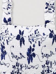 女式超长花卉印花宽松背心裙，全身波西米亚风休闲褶饰荷叶边下摆 - 彩色 - 查看 4