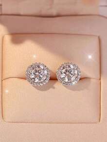 1 Paar runde elegant verzierte Zirkonia Ohrstecker, geeignet für Hochzeitskleider von Frauen, Dates, Valentinstaggeschenk