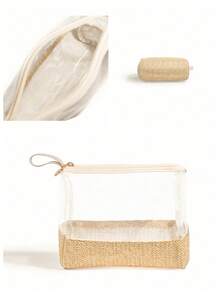 1 件雪尼尔和金色闪光贴片洗漱包化妆收纳包旅行装化妆包铅笔盒或铅笔盒钱包收纳包美容收纳包学院风化妆包尼龙化妆包化妆收纳包洗漱用品收纳包拉链收纳包