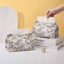 1pc PU Leather Tissue Box Cover With Floral Print Design, Butterfly & Flower Pattern Tissue Box For Desktop, Home, Living Room, Bedroom, Car, Makeup Storage Organizer, Suitable For Back To School, Wedding Season, Birthday Party