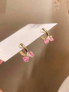 1 对儿童漂亮方晶锆石环形耳环，适合女孩礼物，适合日常装饰，适合派对珠宝生日礼物