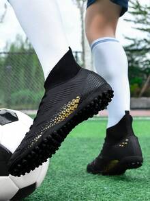 1雙中性低筒戶外天然草地專業運動訓練鞋，PU前掌繫帶 TF 釘鞋短足球鞋，美式足球鞋，適合青少年與校園 - 黑色 - 查看 7