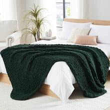 Chunky Knit Blanket - Soft Chenille Yarn Throws 40x50: Handmade Thick Cable Crochet Blanket - Large Chunky Yarn Rope Knot Throw For Couch, Sofa, Bed Home Decor - 橄欖綠 - View 1