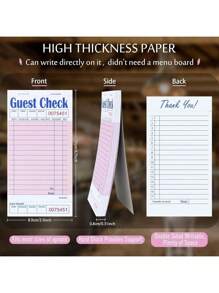 Guest Check Pads EP-3632-1 (20 Pads), Total 1000 Pink Waitress Notepad, Server Order Pads