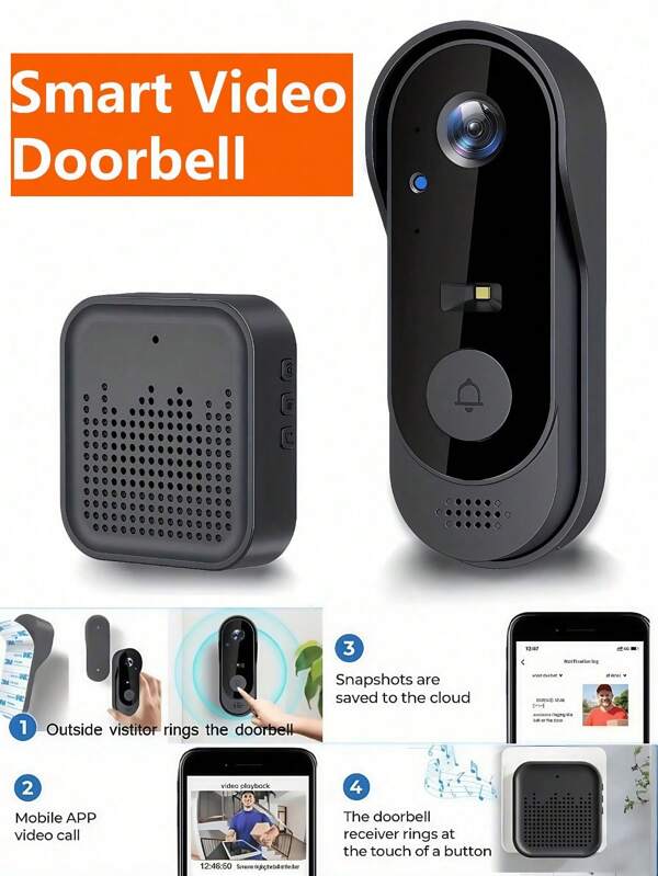 Wireless Doorbell Camera, 2-In-1 No Wiring Needed Video Doorbell With Remote Monitoring Via Smartphone, Wide Angle, Night Vision, Cloud Storage