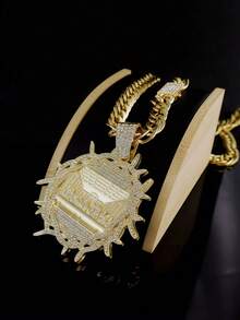 1 pieza Dije con colgante de la Última Cena en estilo medallón redondo chapado en oro de 14K, con cadena de estilo cruz - Dorado - Ver 10