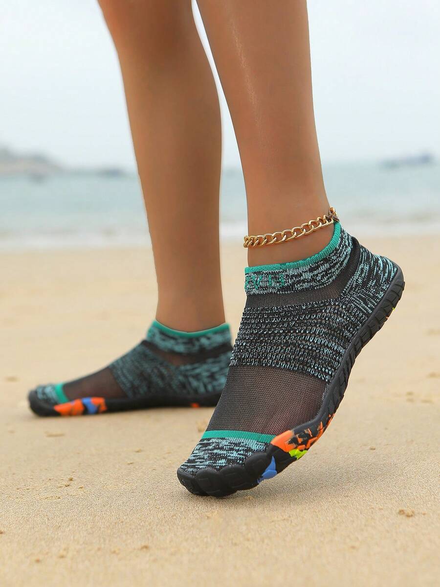 ZVB Couple Barefoot Water Shoes, Soft Bottom Women Beach Shoes For Swimming, Diving, Fishing, Outdoor Quick Dry Summer Sandals, Anti-Slip & Breathable - 黑青 - 查看 1