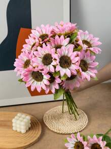 1pc Artificial Sunflower Bouquet, Double Head Blue Sunflower Long Stem Silk Fake Big Sunflower Decoration For Garden Decoration Supplies Outdoor Home Wedding Birthday Party Decoration, Mother's Day Or Birthday, Anniversary Gift Flower Arrangement Decoration, Farmhouse Home Bohemian Style Wedding Table Centerpiece,Fall Decor,Autumn