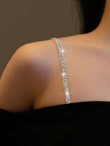 2 件/对女士水晶装饰胸罩肩带金属可调节背部胸罩肩带，适合狂欢 - 銀色 - 查看 2