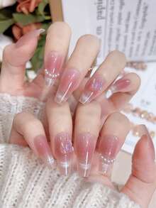 10 件光疗手工腮红蝴蝶眼妆假指甲女士礼物日常佩戴超级贴合自然可重复使用按压指甲美甲用品指甲