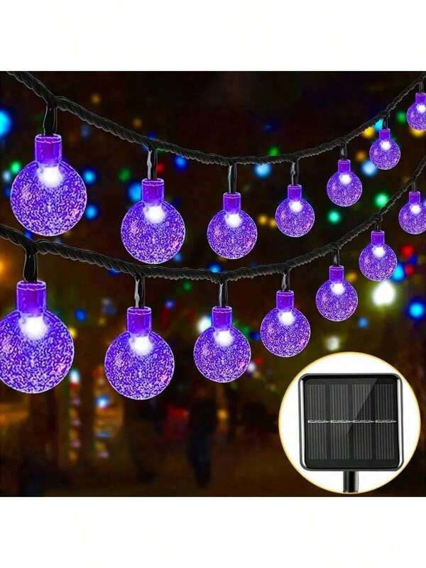 1pc Solar Powered LED Crystal Bubble Ball String Lights, 8 Function Button Control, 20/50/100 LED Crystal Ball Fairy Lights, Outdoor IP65 Waterproof, Suitable For Yard, Garden, Porch, Balcony, Party Decoration, Wedding, Christmas, Halloween, Camping Decor, Festival Celebrations