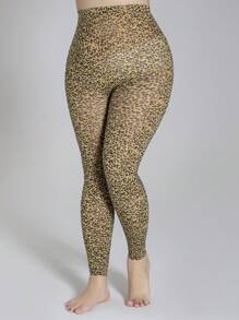 1 pieza Leggings tipo ajustado de estampado de leopardo para mujer de talla grande, mallas de longitud hasta el tobillo, elásticas y de moda sexy