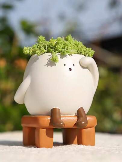 1pc Glossy Swing Smiling Face Planter Pot Head, Small Hang Indoor Outdoor Plants, Schattige Flower String Of Pearls Plant Live, Happy Resin Succulent Home Vase Room Glass view 2