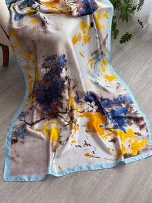 1条女士银杏叶印花仿丝时尚花卉围巾，多功能披肩，适合日常佩戴和旅行，春秋季可搭配连衣裙 - 彩色 - 查看 3