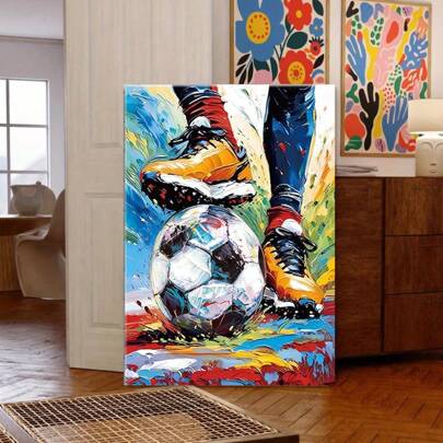 1pc Football Wall Art Poster, Colorful Football Artwork Prints Soccer Sport Theme Canvas Wall Art Decor For Boys Football Fans Bedroom Decoration Paintings Wall Arts Creative Posters