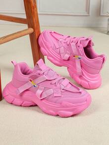 Platform Chunky Sneakers, Fashion Thick Sole High Street Casual Shoes, Multiple Colors, Suitable For Couple Walking, Holiday Travel, Sports - Pink - View 4