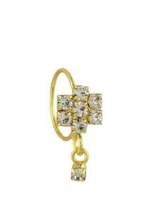 1PC Gold Nose Ring Hoop Dangle Gem Piercing Large Flower Ava's Accessory Box Body Jewellery - Gold - View 1