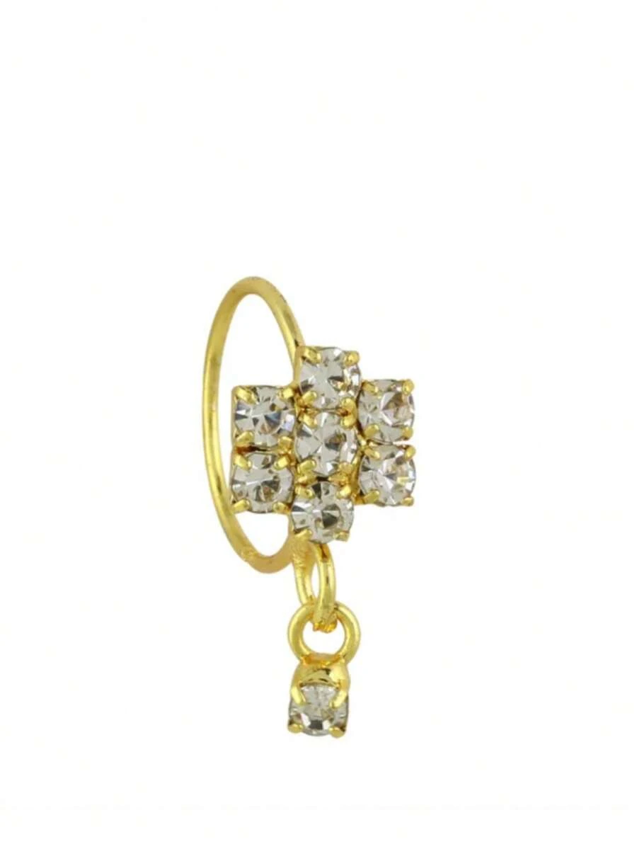1PC Gold Nose Ring Hoop Dangle Gem Piercing Large Flower Ava's Accessory Box Body Jewellery - Gold - View 1