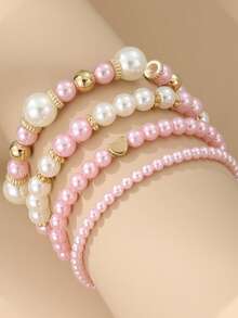 4pcs Minimalist Sweet Multi-Layer Pearl Bracelets Set, Elegant Daily Wear For Women