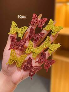 10pcs Gold & Red Shiny Bowknot Hollow Delicate Cute Sweet Style Hair Clips, Suitable For Daily Use - Multicolor - View 5