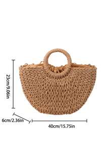 Luxury Hollow Designer Beach Shoulder Bag High Quality Brand Straw Handbag Women Summer Raffia Woven Travel Basket Tote Bags Summer Handmade Bags For Women Beach Weaving Ladies Straw Bag Wrapped Beach Bag Moon Shaped Top Handle Handbags Totes , Summer - Multicolor - View 7