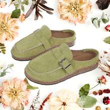 Womens Clogs Cow Suede Soft Footbed Unisex For Men Women Rubber Antislip Sole Slippers Mules Sandals With Adjustable Buckle - 綠色 - 查看 3