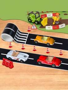 6 Rolls Pro Roadway Race Track Tape - Realistic Car-Themed Floor Decals For Indoor/Outdoor Play, Non-Slip Reusable Adhesive Tracks For Toy Cars, Party Decor & DIY Playmats (Easy Tear & Residue-Free)" - Black - View 5