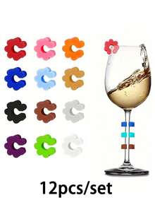 24/12/8/6/1 件彩色硅胶酒杯标记，鲜艳的梅花图案，香槟和鸡尾酒标签，可重复使用的饮料标识，酒吧配件，葡萄酒配件，鸡尾酒配件，派对装饰 - 彩色 - 查看 10