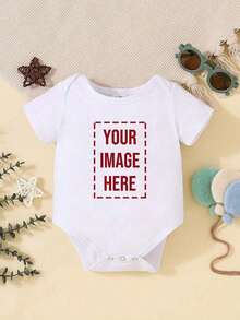 [Customized] Baby Girls Pattern Customized Short Sleeve One-Piece Bodysuits - Round Neck Style In White, Comfortable & Breathable, Baby, Looks Of Party, Ideal Gifts For Him, Ideal Gifts For Her,New Year Glamour - White - View 1
